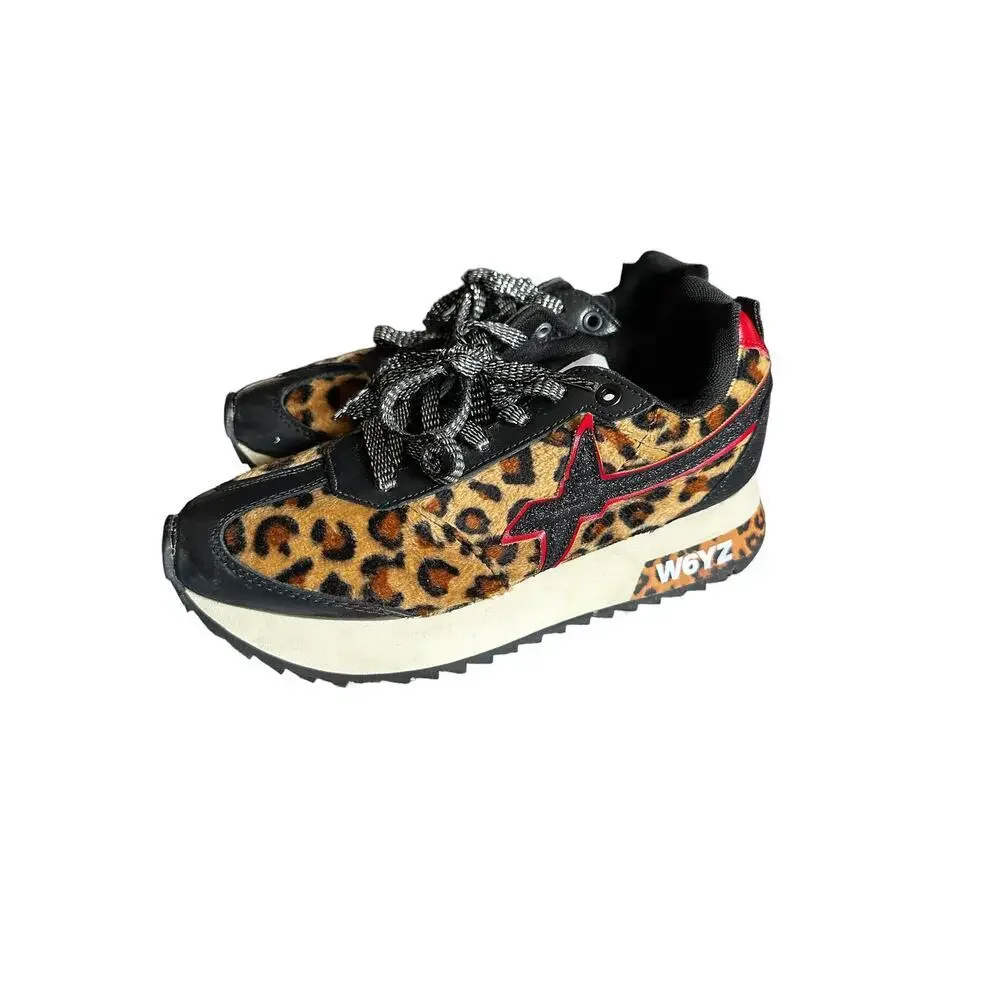 W6YZ Just Say Wizz Leopard Print Platform Running/Leisure Sneakers - RARE DESIGN